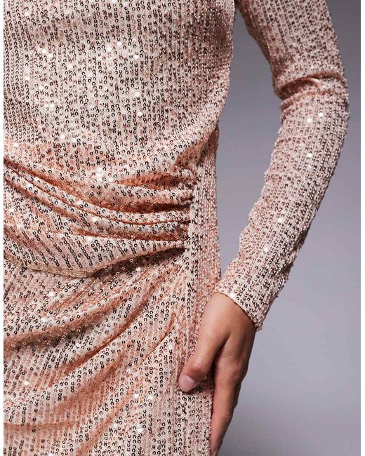 Jaded Rose Petite Metallic Sequin Modest Maxi Dress With Ruched Detail