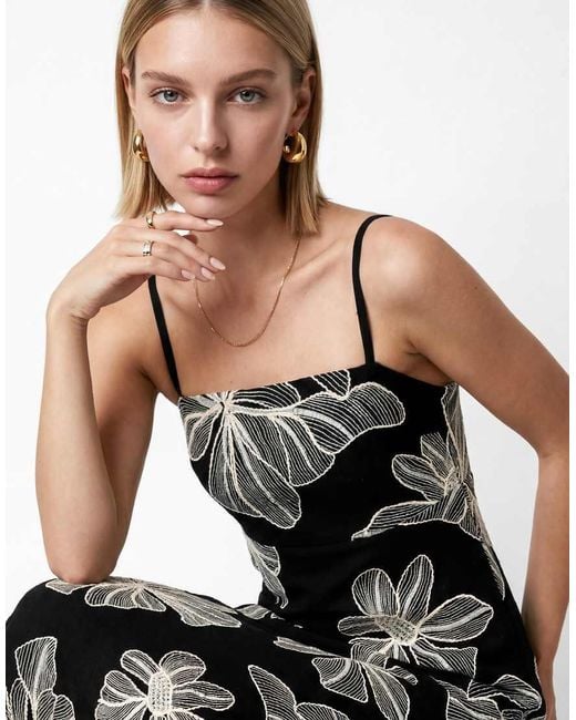Lovedrobe White Floral Embroidery Trapeze Midaxi Dress