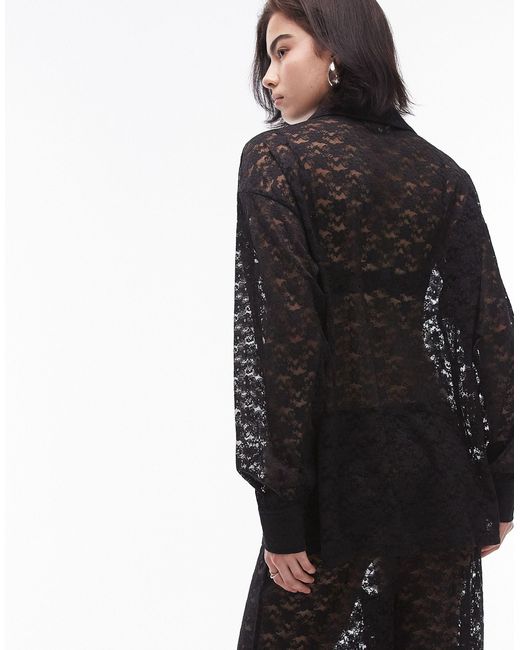 TOPSHOP Black Lace Oversized Shirt