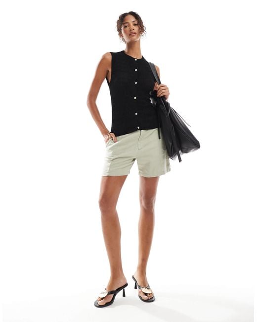 ASOS Black Knit Shirred Button Up Tank Top