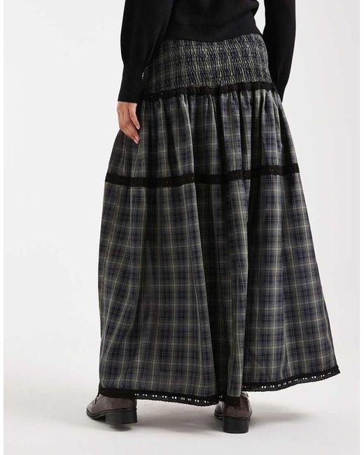 Daisy Street Black Shirred Drop Waist Tiered Maxi Skirt