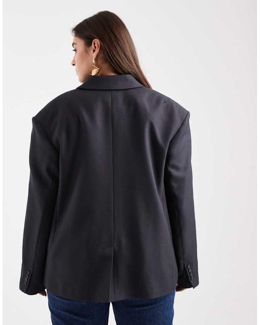 ASOS Black Curve Tailored Wool Blend Oversized Power Shoulder Blazer