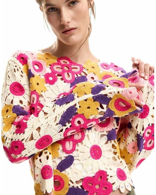 Desigual Red Crochet Sweater