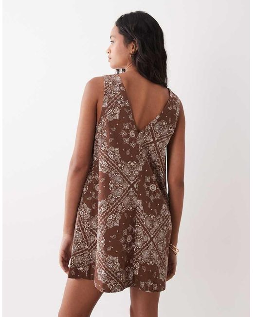 ASOS Multicolor Cotton Linen V Neck Smock Mini Dress
