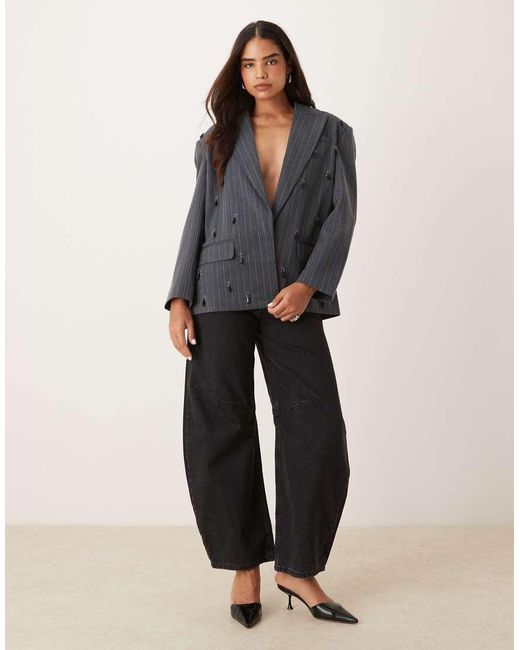 ASOS Gray Tailored Embellished Oversized Blazer