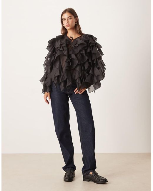 Sister Jane Black Dream Tie Front Ruffle Blouse