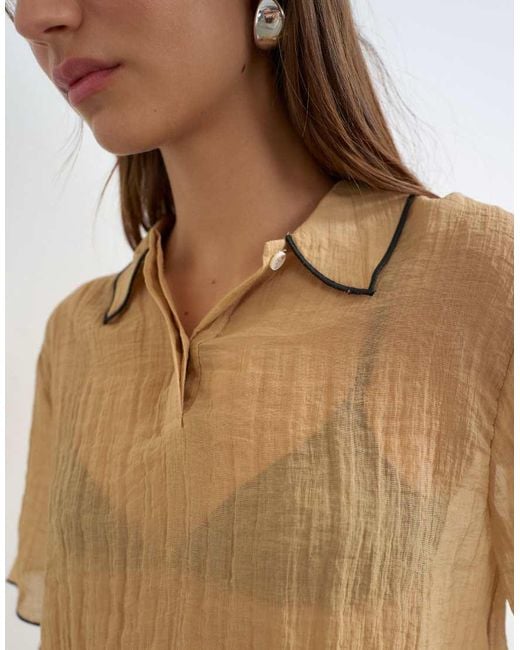 TOPSHOP Multicolor Crinkle Polo Shirt With Black Tipping