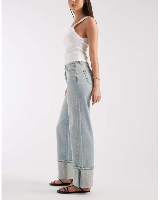 Pieces Blue Wide Leg Fold Up Jeans