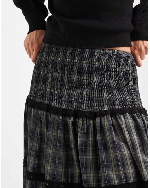 Daisy Street Black Shirred Drop Waist Tiered Maxi Skirt