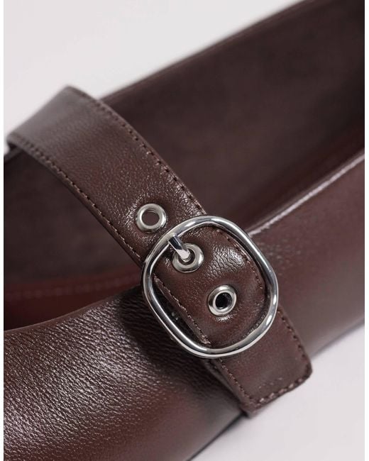 Mango Brown 100% Leather Mary Jane Ballet Pumps