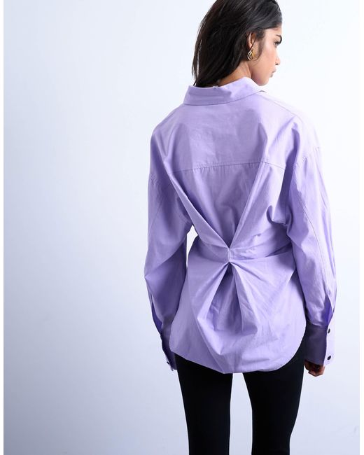 TOPSHOP Purple Asymmetric Placket Waisted Long Sleeve Cinched Shirt