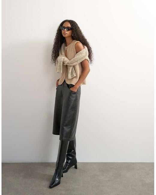 TOPSHOP Brown Knitted Key Hole Tank Top