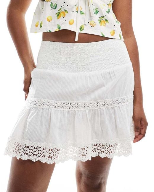 Superdry White Ibiza Lace Mix Mini Skirt