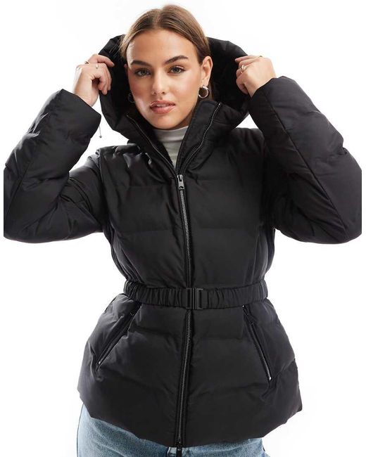 Stradivarius Black Belted Padded Jacket With Hood