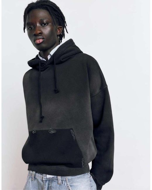 Pull&Bear Blue Faded Hoodie for men