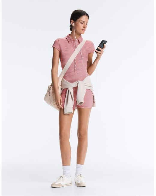 Oysho White Comfortlux Striped Short Jumpsuit