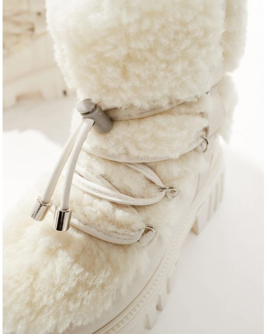 South Beach White Faux Fur Chunk Lace Up Boot