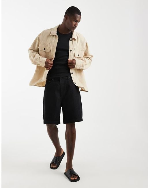 AllSaints Natural Korten Linen Blend Denim Shacket for men