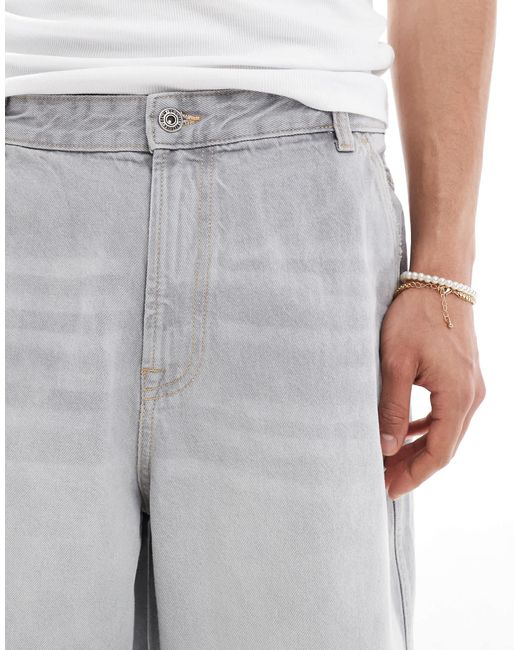 Bershka Gray Skater Fit Denim Short for men