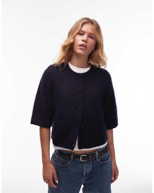 & Other Stories Blue Mohair Blend Cardigan With Short Sleeves