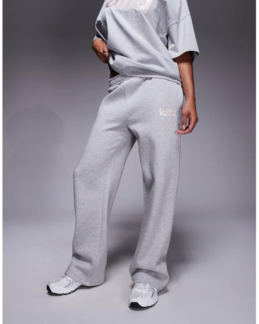 Kaiia Gray Cotton Rich Embroidered Logo Wide Leg Sweatpants