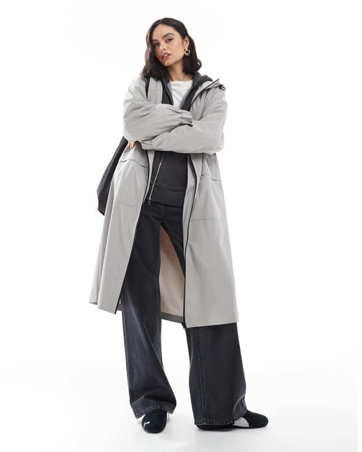 ASOS Gray Longline Rain Coat With Contrast Trims
