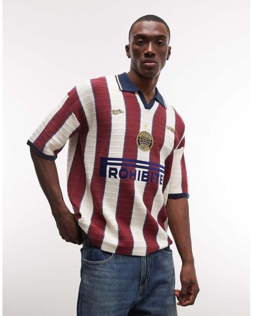 Prohibited Red Knitted Stripe Football Shirt for men