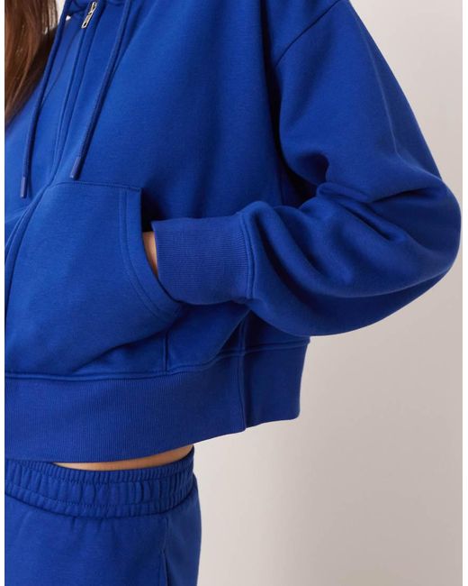 ASOS Blue Cropped Zip Through Brushback Hoodie