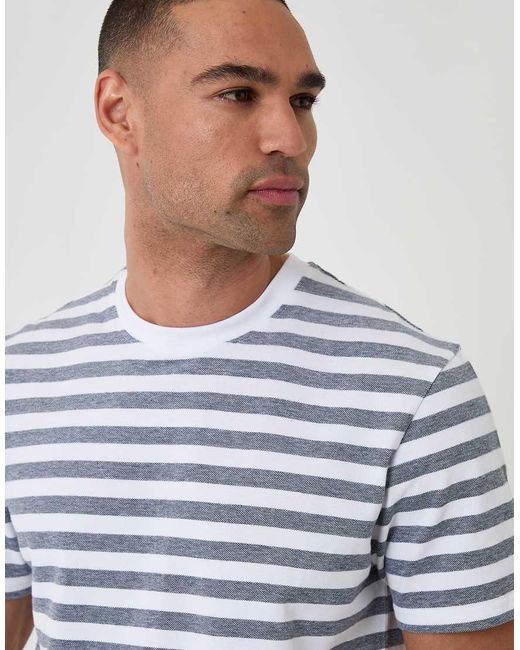 Threadbare Blue Stripe Cotton Pique T-Shirt for men