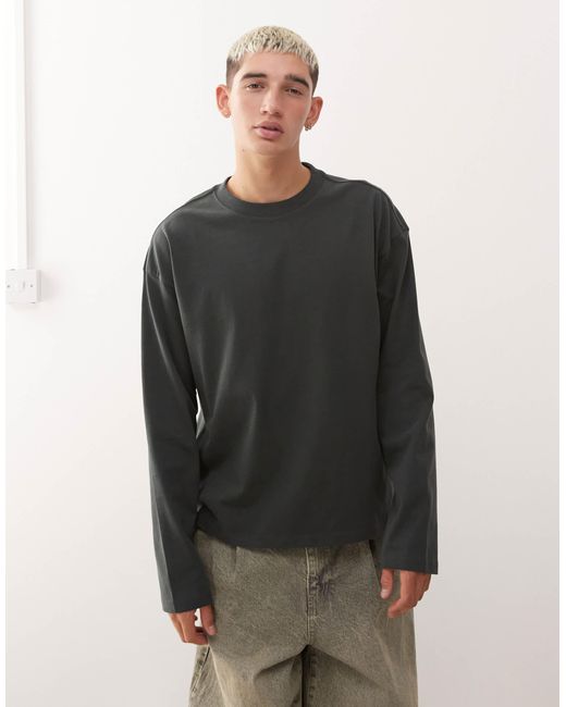 Weekday – kastiges, langärmliges t-shirt in Black für Herren