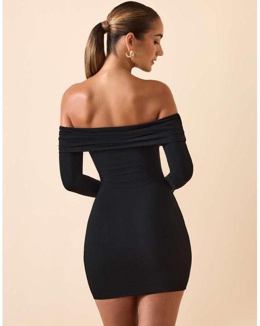 Oh Polly Black Off The Shoulder Slinky Mini Dress