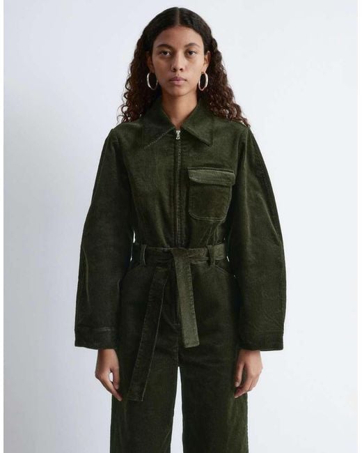& Other Stories Green Belted Corduroy Jumpsuit With Volume Sleeves