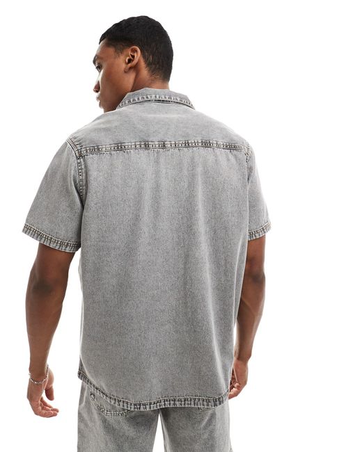 ASOS Gray Relaxed Revere Washed Denim Shirt for men