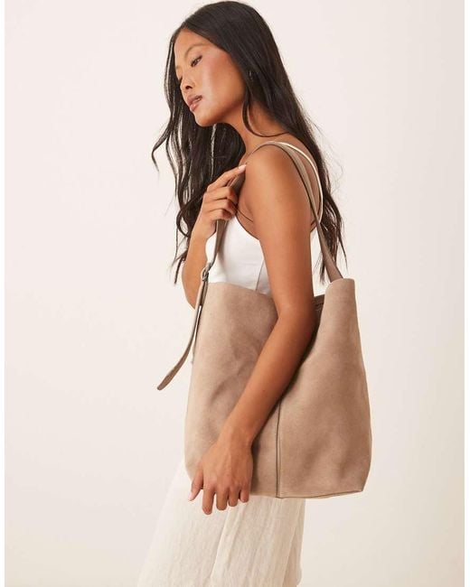 Mango Natural Buckle Strap Detail Large Suede Bag