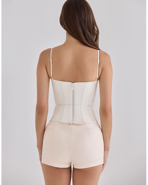 House Of Cb White Audrina Ivory Lace Corset Top With Ribbon Waist Tie