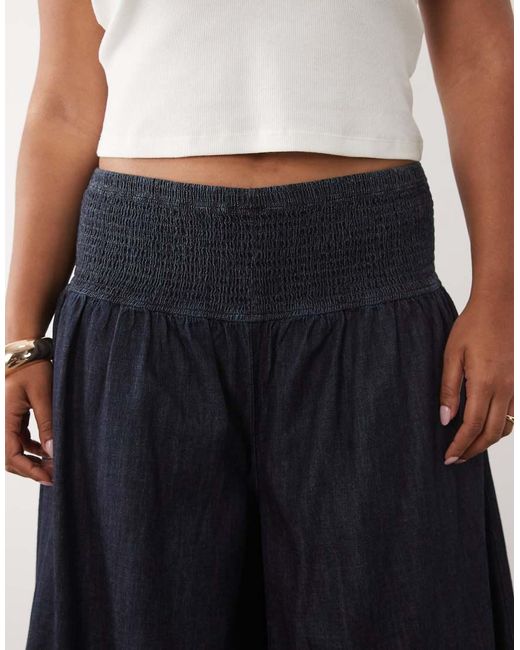 ASOS Black Asos Design Curve Denim Culotte Jeans With Shirred Waistband