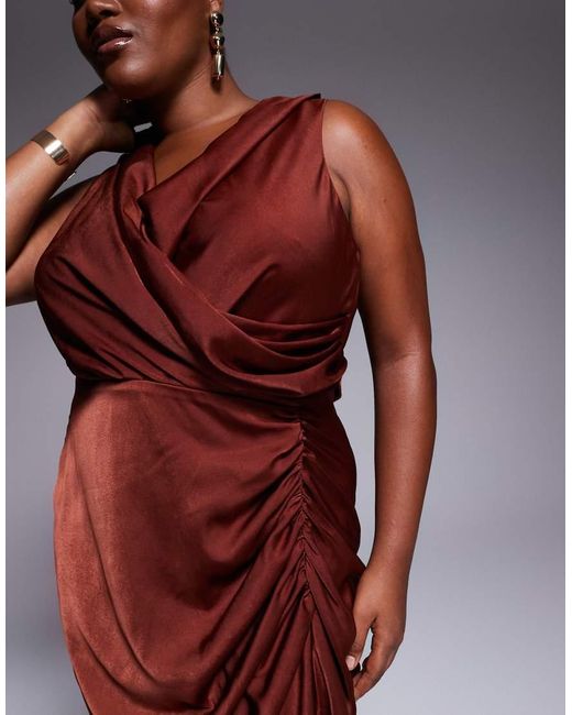 ASOS Red Asos Design Curve Satin Drape Front Split Detail Maxi Dress