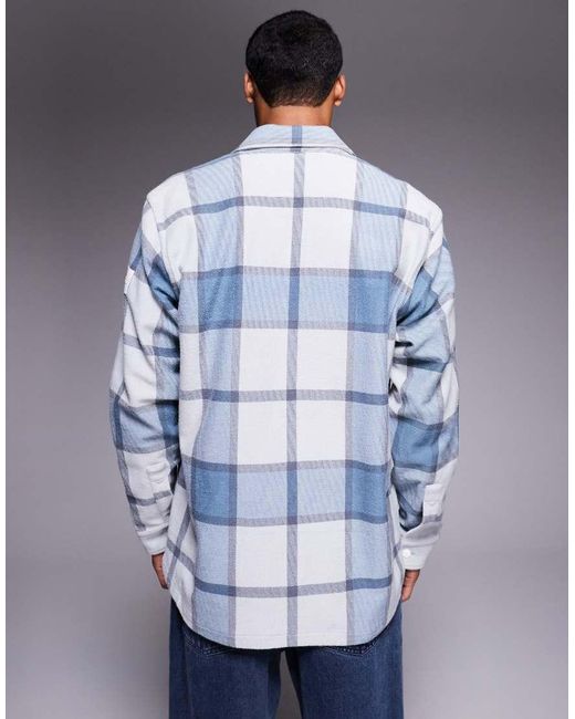 Boss Blue Locky Oversized Fit Heavyweight Checked Overshirt for men