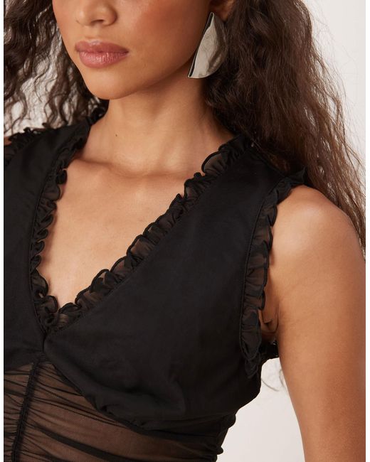 ASOS Black – gerafftes netzstoff-tanktop