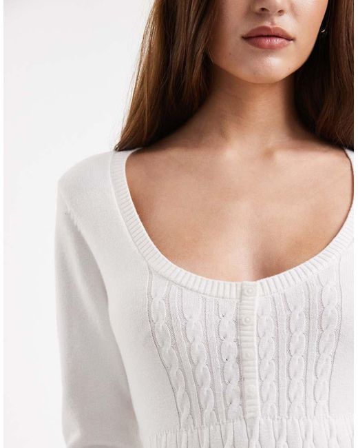 Hollister White Button Front Babydoll Knitted Mini Dress