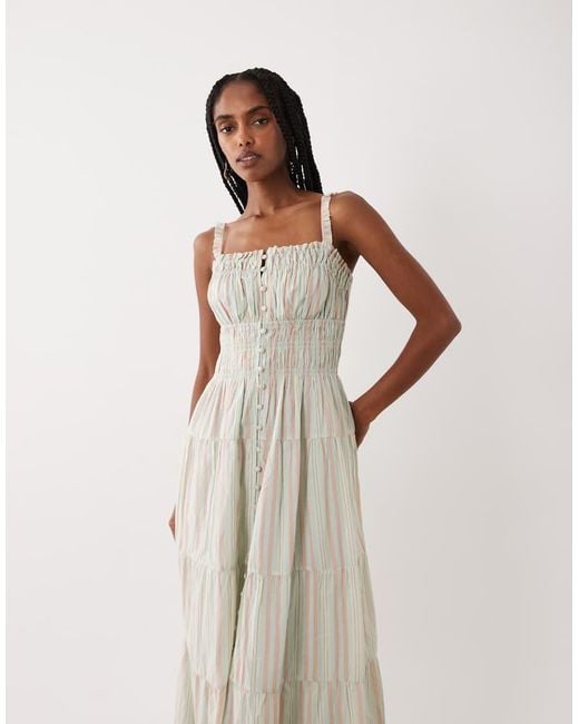 Abercrombie & Fitch Natural V Neck Button Through Maxi Dress