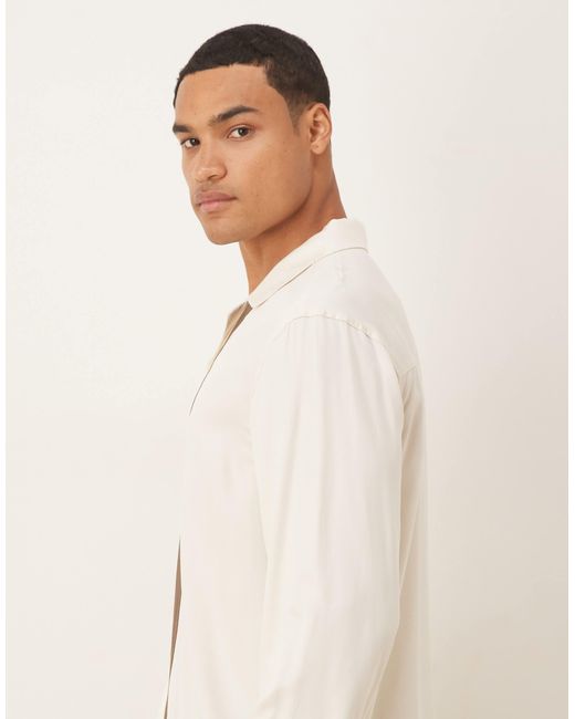 ASOS Natural Regular Revere Shirt With Border Detail for men
