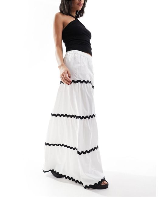 ASOS White Tiered Maxi Skirt With Rick Rack Detail