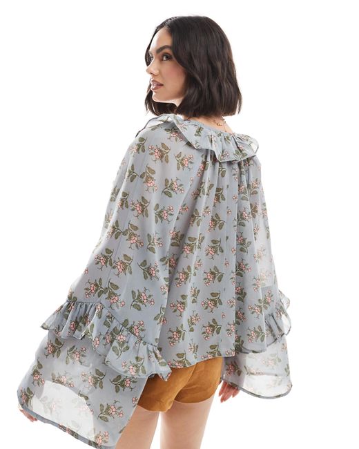 ASOS White Tie Neck Smock Top With Flare Sleeves