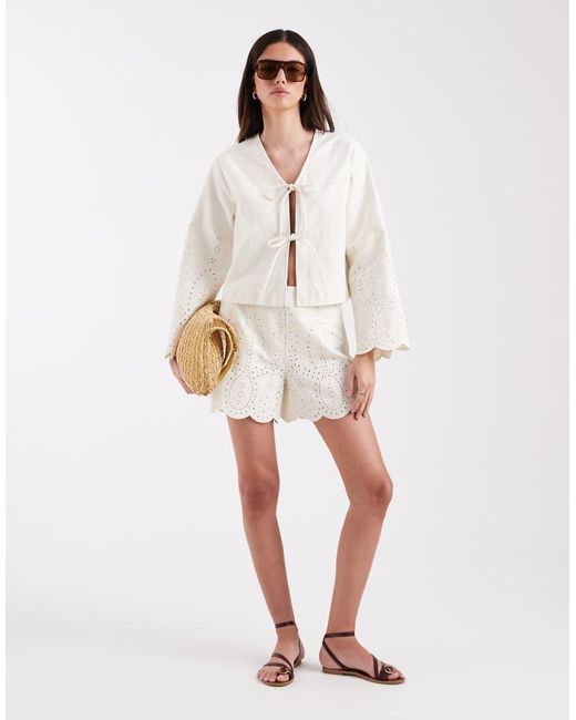 ONLY Natural Tie Front Denim Jacket Co-Ord With Crochet Detail