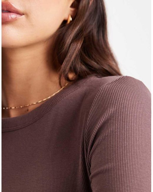 New Look Geribbelde Top Met Ronde Hals En Lange Mouwen in het Purple