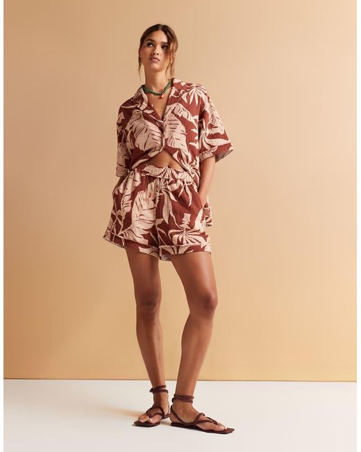 ASOS Orange Cheesecloth Shorts With Raw Edge Detail Co-Ord