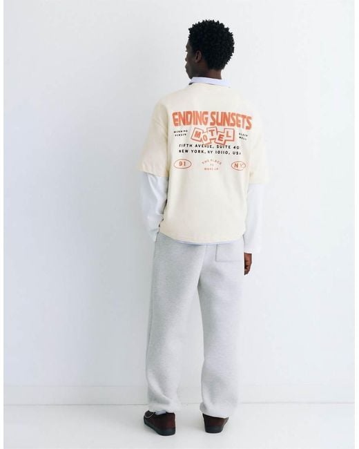 Pull&Bear White Stwd Graphic T-Shirt for men