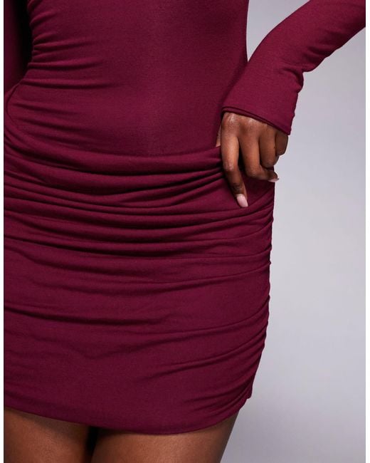 oh polly long sleeve ruched dress Perrie Long Sleeve Ruched Modal Cashmere Blend Mini Dress in French Navy