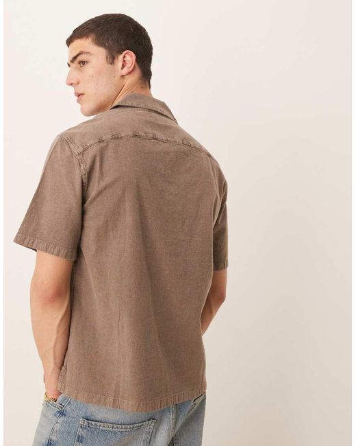 Abercrombie & Fitch Brown Short Sleeve Linen Shirt for men